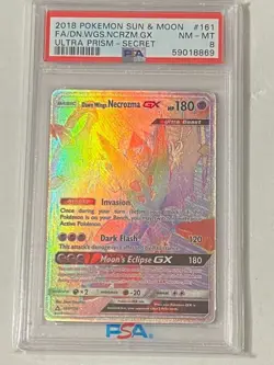 POKEMON ULTRA PRISM DAWN WINGS NECROZMA GX #161 SECRET PSA 8 NM-MT - Image 2