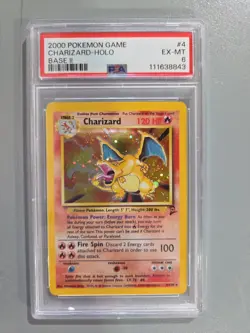 Charizard Pokemon TCG Base Set II #4 Holo Rare Card 4/130 PSA EX-MT 6 - Image 1