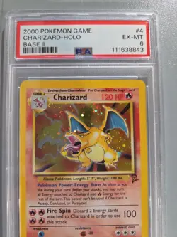 Charizard Pokemon TCG Base Set II #4 Holo Rare Card 4/130 PSA EX-MT 6 - Image 2