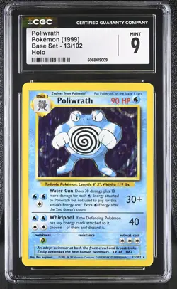 CGC 9 MINT Poliwrath 1999 Base Set 13/102 Holo Pokemon Card - Image 1