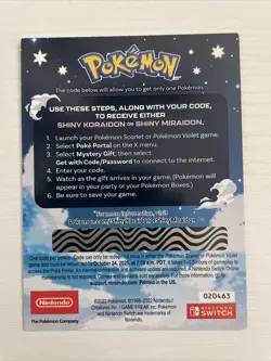 Shiny Koraidon & Miraidon Pokemon Scarlet Violet Code Card - Gamestop! - Image 2