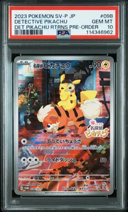 2023 POKEMON JPN SV-P PROMO #098 DETECTIVE PIKACHU PSA 10 - Image 1