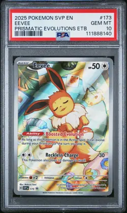 Pokemon 2025 SVP en Prismatic Evolutions ETB #173 Eevee PSA 10 - Image 3