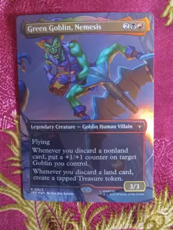 FOIL EXTENDED BORDERLESS Green Goblin, Nemesis Marvel Spider-Man Magic MTG card - Image 1