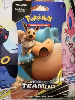 2019 POKEMON SUN & MOON TEAM-UP BOOSTER PACK BLISTER SNORLAX & EEVEE ART SEALED - Image 1
