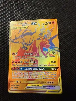 Reshiram & Charizard GX - SM247 - Full Art Gold Promo Ultra Rare Pokemon Card NM - Image 1