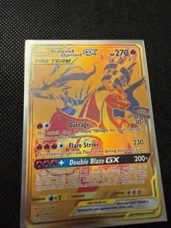 Reshiram & Charizard GX - SM247 - Full Art Gold Promo Ultra Rare Pokemon Card NM - Image 3