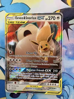 Pokemon Eevee & Snorlax GX Holo Rare Card 120/181 Tag Team, Mint Condition - Image 1