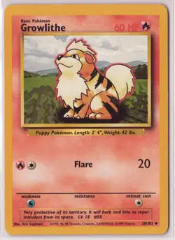 Vintage Pokemon Card TCG Base Set Unlimited Growlithe 28/102 Uncommon - Image 1