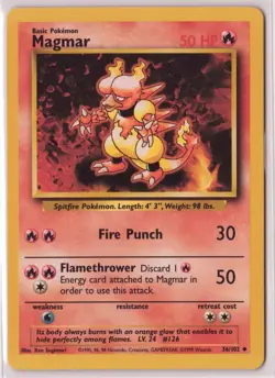 Vintage Pokemon Card TCG Base Set Unlimited Magmar 36/102 Uncommon - Image 1