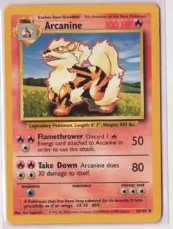 Vintage Pokemon Card TCG Base Set Unlimited Arcanine 23/102 Uncommon - Image 1