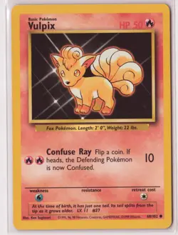 Vintage Pokemon Card TCG Base Set Unlimited Vulpix 68/102 Common - Image 1