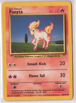 Vintage Pokemon Card TCG Base Set Unlimited Ponyta 60/102 Common - Image 1