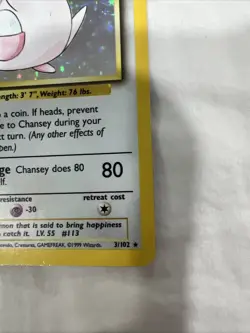 Chansey 3/102 Holo 1999 WOTC Pokemon TCG Base Set Unlimited Rare Card LP - Image 3