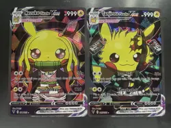 Poncho Pikachu Nezuko & Tanjiro Style - 2 Card Set Fan Art Cosplay Pokemon TCG - Image 1