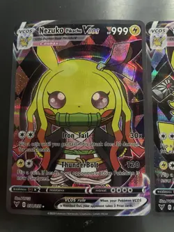 Poncho Pikachu Nezuko & Tanjiro Style - 2 Card Set Fan Art Cosplay Pokemon TCG - Image 2