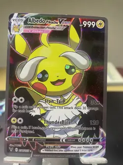 Pikachu Albedo Pokemon Card Holo GX TCG Rare Promo Anime Cosplay full ART 2 - Image 1