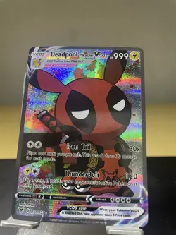 Poncho Pikachu Deadpool Cosplay Custom Fan Art Card - Holo - 2023 Pokemon Style - Image 1