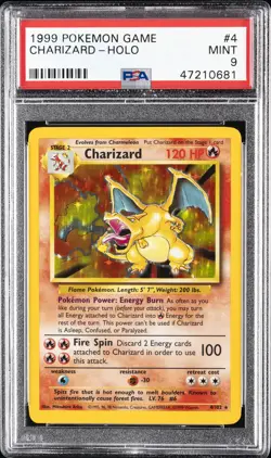 1999 POKEMON BASE SET UNLIMITED #4 CHARIZARD-HOLO PSA 9 - Image 1