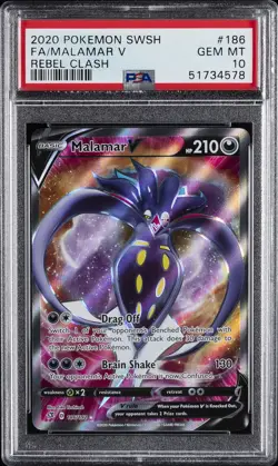2020 POKEMON SWORD & SHIELD REBEL CLASH #186 FULL ART/MALAMAR V PSA 10 - Image 1