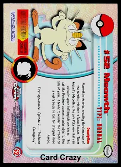 Meowth #52 - Topps Chrome Series 1 Pokemon Card Played - Image 2