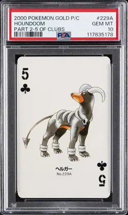 2000 POKEMON GOLD VERSION PART 2 PLAYING CARDS 5 OF CLUBS #229A HOUNDOOM PSA 10 - Image 1