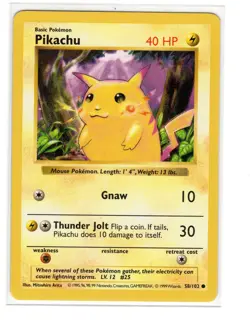 Shadowless Red Cheeks Pikachu 1999 58/102 Vintage Base Set Pokemon Card TCG - Image 1
