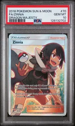 2018 POKEMON SUN & MOON DRAGON MAJESTY 70/70 ZINNIA FULL ART PSA 10 - Image 1