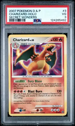 2007 POKEMON DIAMOND & PEARL SECRET WONDERS #3 CHARIZARD-HOLO PSA 3 - Image 1