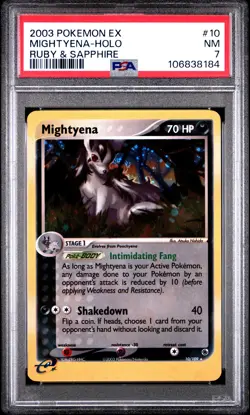 2003 POKEMON EX RUBY & SAPPHIRE #10 MIGHTYENA-HOLO PSA 7 - Image 1