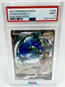 2021 POKEMON SWORD & SHIELD EVOLVING SKIES #194 FULL ART/RAYQUAZA V PSA 9 - Image 1