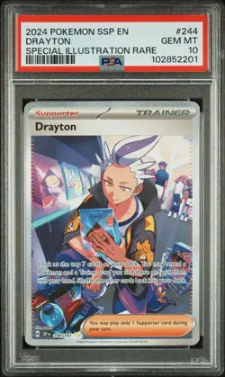 2024 POKEMON SSP EN-SURGING SPARKS SPECIAL ILLUSTRATION RARE #244 DRAYTON PSA 10 - Image 1
