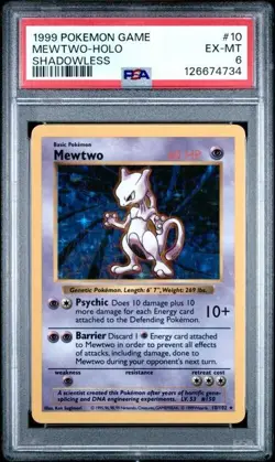 1999 POKEMON GAME #10 MEWTWO-HOLO SHADOWLESS - PSA 6 - Image 1
