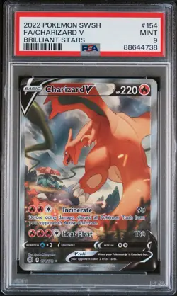 PSA 9 MINT 2022 POKEMON SWORD & SHIELD BRILLIANT STARS #154 FA/CHARIZARD V - Image 1