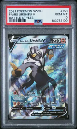 2021 POKEMON SWORD & SHIELD BATTLE STYLES FULL ART/RAPID STRIKE URSHIFU V PSA 10 - Image 1
