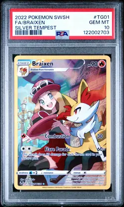 2022 POKEMON SWORD & SHIELD SILVER TEMPEST #TG01 FULL ART/BRAIXEN PSA 10 - Image 1