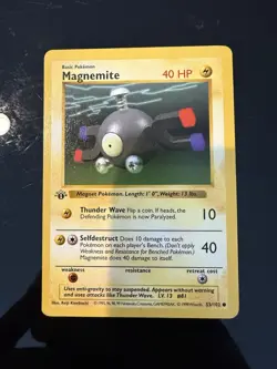 Pokemon Magnemite 53/102 1st Edition Shadowless Base Set Card Unplayed Near Mint - Image 1