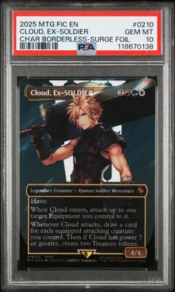2025 MTG FINAL FANTASY COMMANDER SURGE FOIL #0210 CLOUD, EX-SOLDIER PSA 10 - Image 1
