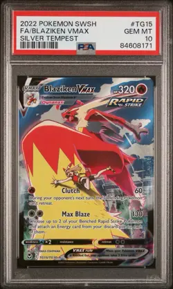 2022 POKEMON SWORD & SHIELD SILVER TEMPESTFULL ART/BLAZIKEN VMAX TG15 PSA 10 - Image 1