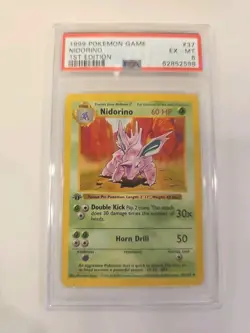 Pokemon 1st Edition Shadowless Base Set Uncommon Nidorino 37/102 PSA 6 - Image 1