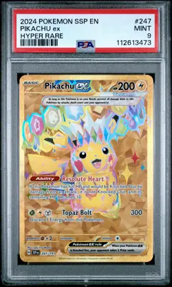 2024 POKEMON SSP EN-SURGING SPARKS HYPER RARE #247 PIKACHU EX PSA 9 - Image 1