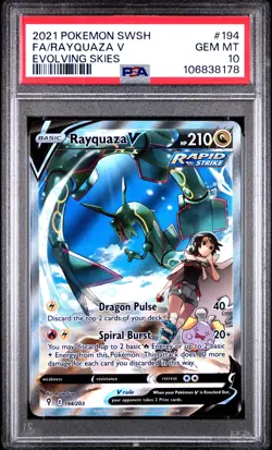 2021 POKEMON SWORD & SHIELD EVOLVING SKIES #194 FULL ART/RAYQUAZA V PSA 10 - Image 1