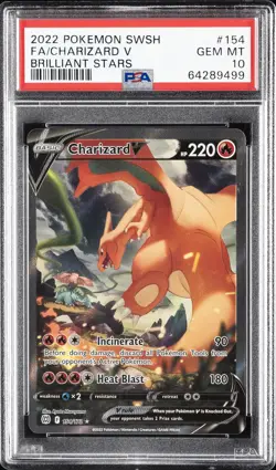 2022 POKEMON SWORD & SHIELD BRILLIANT STARS #154 FULL ART/CHARIZARD V PSA 10 - Image 1