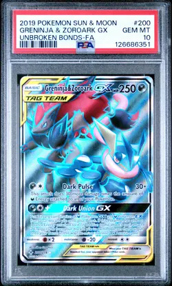 PSA 10 Greninja & Zoroark Gx #200 2019 Pokemon Unbroken Bonds 126686351 - Image 1