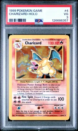 PSA 3 Charizard Holo BASE SET #4 1999 Pokemon Game 126686357 - Image 1