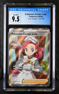 CGC 9.5 (10) Pokemon Center Lady 185/185 Vivid Voltage Ultra Rare Full Art Holo - Image 1