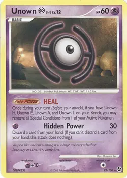 Pokemon Card - Great Encounters 29/106 - UNOWN H Lv. 12 (rare) - NM/Mint - Image 1