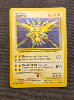 Pokemon TCG Zapdos Holo Card Base Set 16/102, 1999 Vintage WOTC - Image 1