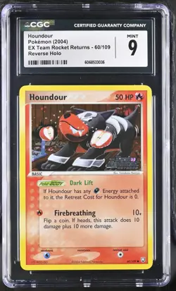 CGC 9 Houndour EX Team Rocket Returns 60/109 Reverse Holo Stamped Pokemon Card - Image 1