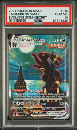 2021 POKEMON SWORD & SHIELD EVOLVING SKIES SECRET FULL ART/UMBREON VMAX PSA 10 - Image 1